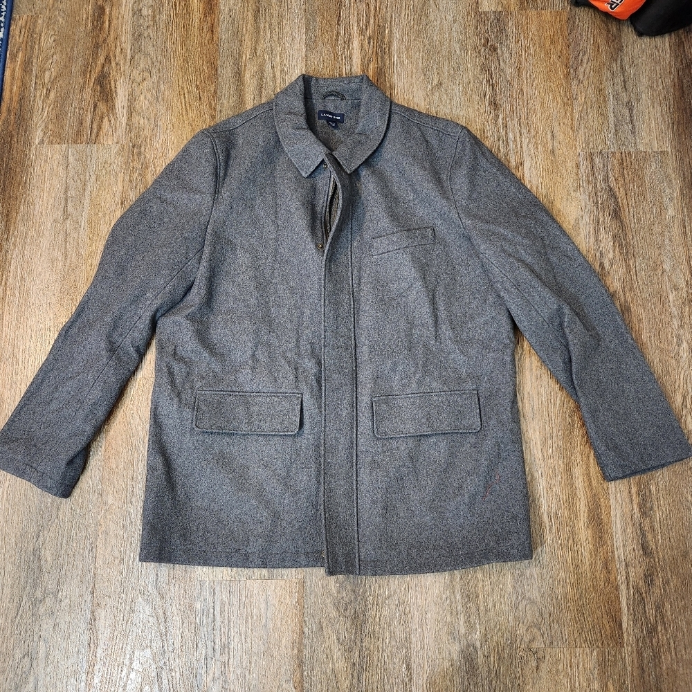 Lands' End Men's Wool Cashmere Full Zip Field Jacket Charcoal Grey XL Tall
